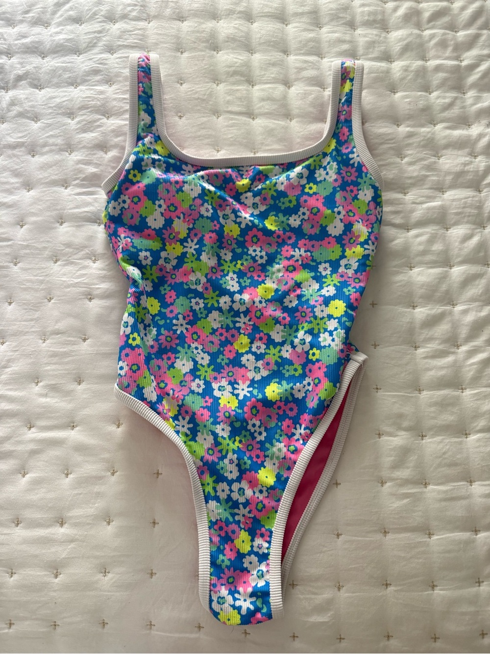 Women’s Floral One-Piece Swimsuit in Blue and Pink